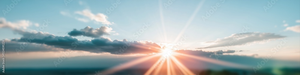 Poster the sun is shining brightly in the sky, casting a warm glow over the landscape. the clouds in the sk