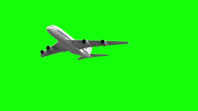 3d rendered animation of passenger plane in flight on green screen