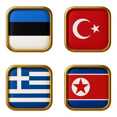 Flag icon set of Greece, North Korea, and Turkey