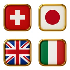 Flag icon set of Switzerland, UK, and Italy
