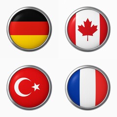 Flag icon set of Germany, Canada, Turkey, and France