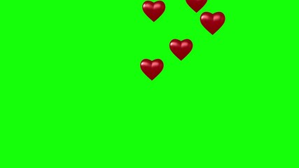 3d rendered animation of flying hearts on green screen