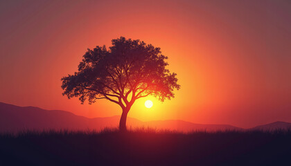 Obraz premium Silhouette of a tree against a colorful sunset in a scenic landscape 