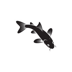 Elegant Black and White Koi Fish Silhouette.A striking silhouette of a Koi fish, perfect for use in various design projects.