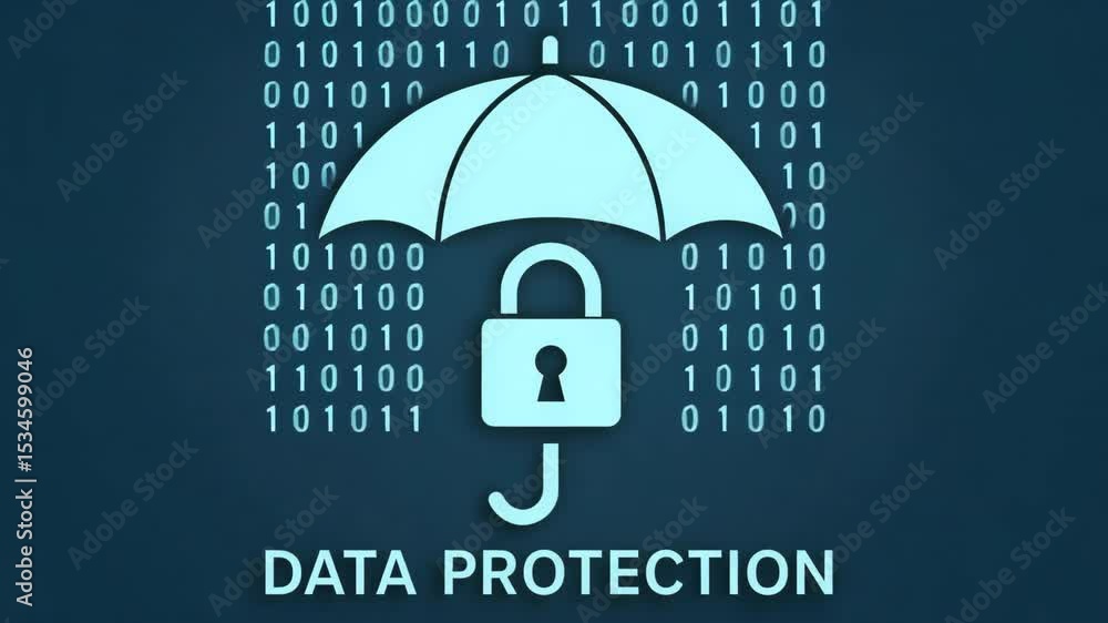 Poster a visual representation of data protection, featuring a lock under an umbrella, symbolizing security