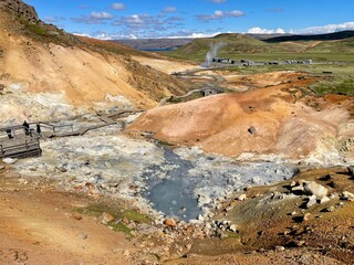 Hot springs in Iceland on a sunny day