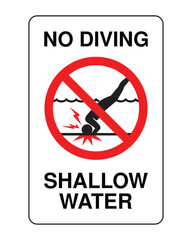 No Diving Shallow Water Warning Sign – Safety Precaution Notice, Hazard Prevention Symbol, Swimming Pool and Beach Alert