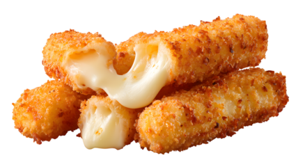 Delicious fried mozzarella cheese sticks with melted cheese and golden crust on a isolated on white transparent background for a perfect appetizer