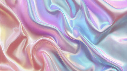 Obraz premium Iridescent pastel satin fabric background. Elegant shimmering satin fabric in soft pastel shades of pink, blue and lavender. Smooth and shiny texture with luxurious folds and shimmer