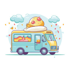 Professional Ice Cream Truck Fast Food Delivery Transportation Vector Illustration
