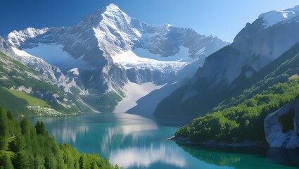 Fototapeta premium Serene Forested Mountains Surrounding a Calm Lake 