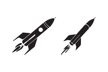Silhouette Rocket Icons Vector Retro Space Rocket Clipart