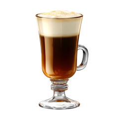 Delicious irish coffee beverage in elegant glass isolated on background perfect for menu designs and coffee shop advertising