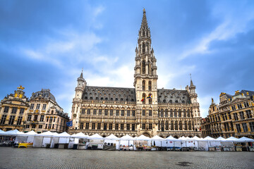 Brussels, Belgium. Brussels Town Hall scenic landmark on Grand Place square