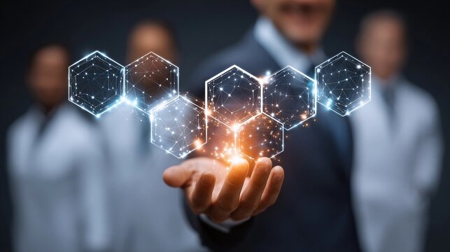 Innovative technology showcasing data visualization in a healthcare setting with professionals - Powered by Adobe