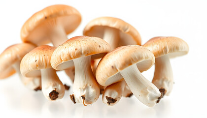 Fototapeta premium - Ultra-detailed macro shot of fresh shiitake mushrooms with transparent backdrop, one line art. isolated with white highlights