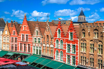 Bruges, Belgium.  Traditional colorful townhouses on Market square in Brugge old town