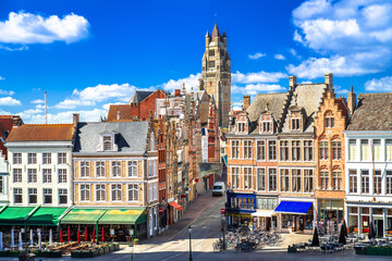 Bruges, Belgium.  Traditional colorful townhouses on Market square in Brugge old town