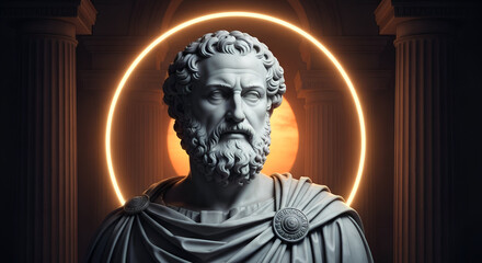 Classical Bronze Statue of a Bearded Man Against a Dark Background