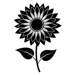 Black silhouette of a single sunflower on a white background. Ideal for floral prints, logos, stickers, tattoos, minimalist wall art, and nature-inspired design projects