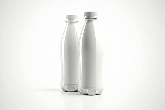 Two White Plastic Milk Bottles with Caps