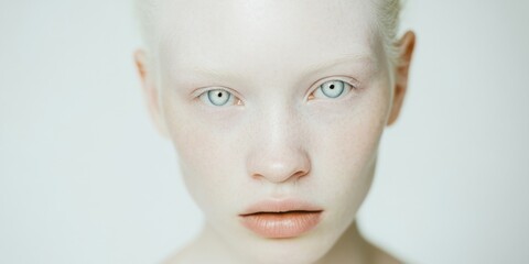 A Striking Portrait of an Ethereal Young Model Featuring Delicate Pale Features and Youthful Charm