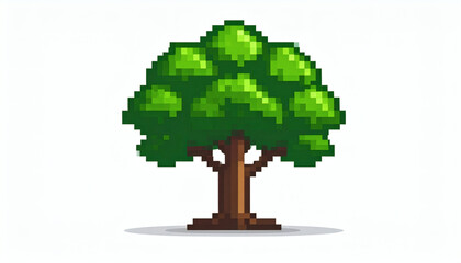 Retro 8-Bit Pixel Tree Illustration Isolated on White Background for Classic Game Art and Vintage Design