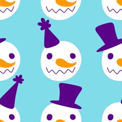 Christmas cartoon ice seamless snowman head pattern for wrapping paper and fabrics