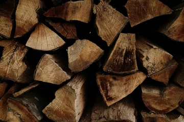 Fototapete Rund Close-up view of cut firewood logs showing textures and tree rings in Staro Selo, Serbia © Ekaterina