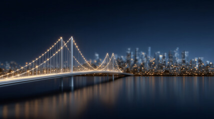 Fototapeta premium Futuristic Cityscape with Glowing Bridge and Shimmering Gold Lights