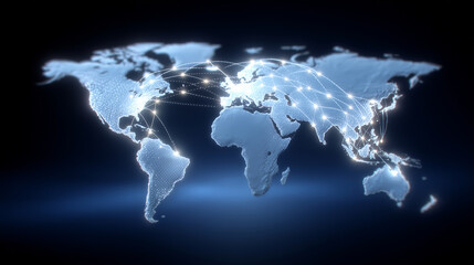 Obraz premium Glowing Digital Trade Routes Connecting Global Markets on World Map