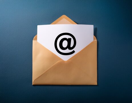 open envelope is revealing a paper with an at symbol printed on it representing receiving an email