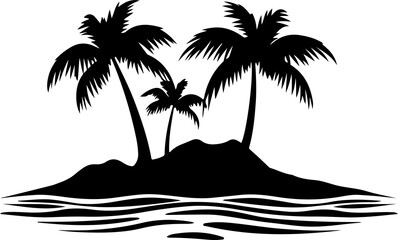 island silhouette with palm trees reflection