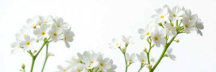Delicate clusters of white Gypsophila flowers, isolated against a pure white background , botanical, nature, floral