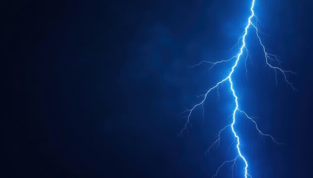 Electric blue lightning strike on pure black background, dark, graphic, fast