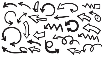 Hand-Drawn Arrow Collection: A diverse set of hand-drawn arrows in various styles and directions, perfect for design projects needing visual guidance or a playful, expressive touch. 