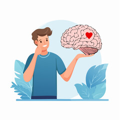 Emotional Intelligence, EI or control feeling and emotion with logical thinking brain, empathy or social skill, self control or balance concept, man connect heart feeling with logical thinking brain
