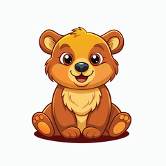 Adorable Cheerful Cartoon Bear Cub Sitting - Ideal for Children's Books, Cute Animal Themes, and Nursery Decor