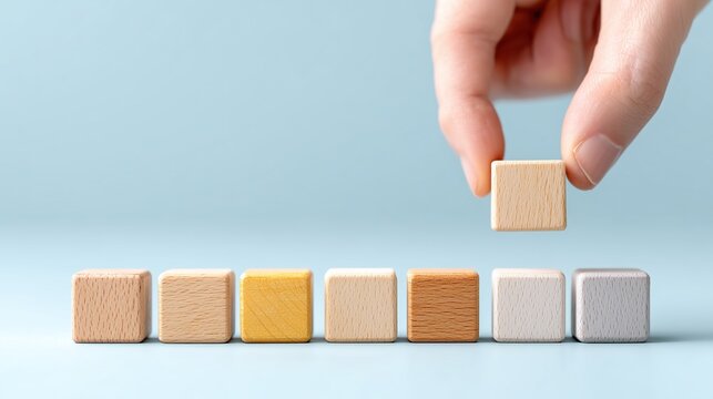 Hand Arranging Wooden Blocks in a Row