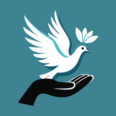 Stylized White Dove Taking Flight from a Hand with a Lotus Flower - A Powerful Symbol of Peace, Freedom, Spirituality, and Hope