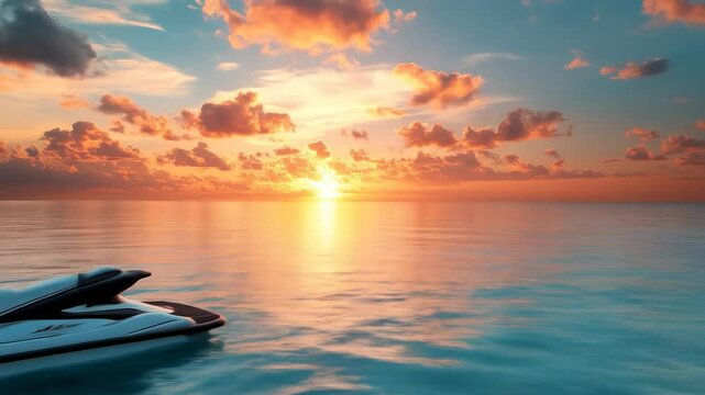 Jet skis at sunset horizon
