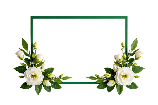 Elegant White Roses and Green Frame Floral Border Design Template