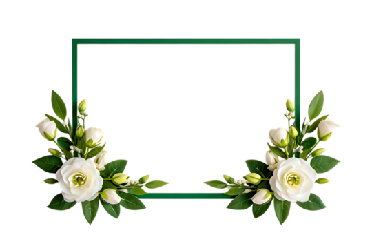 Elegant White Roses and Green Frame Floral Border Design Template