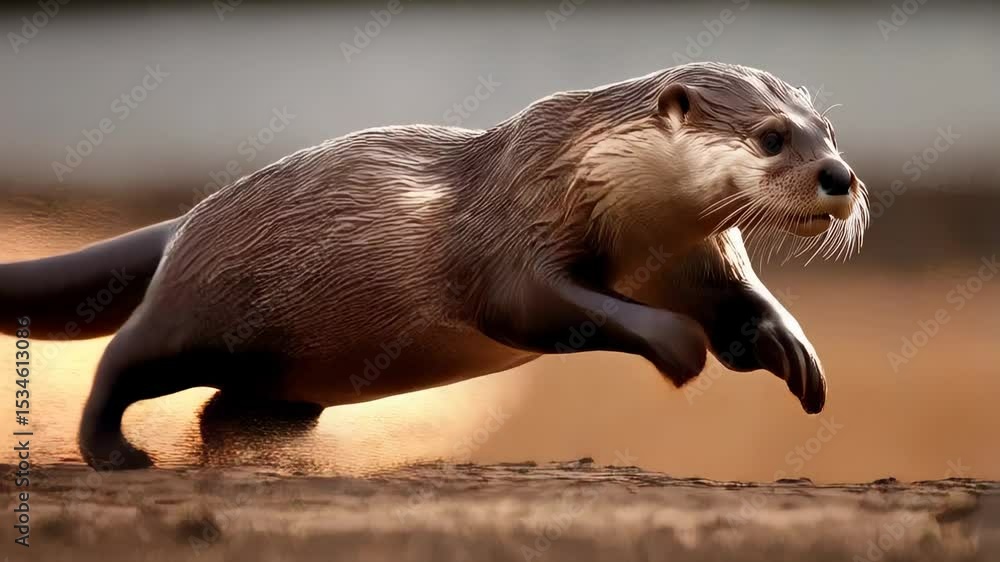 Poster otter in dynamic sprint captures speed and agility in motion