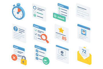 Vibrant digital interface icons representing data and communication elements