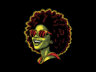 afro hair girl silhouette, afro girl face silhouette, black girl woman wearing sunglasses, girl smiling, juneteenth vector