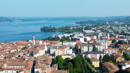 Fototapeta premium aerial view of the city of Arona, Lake Maggiore