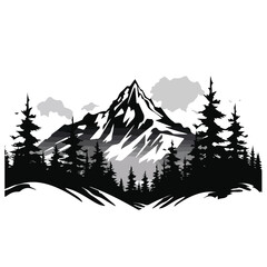 Breathtaking Black Scenery of Nature Outdoors with Majestic Mountains and Lush Trees