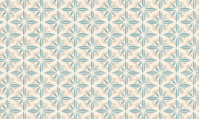 Light Geometric Starburst Pattern in Teal and Peach. Seamless airy vector background for coastal or nursery decor