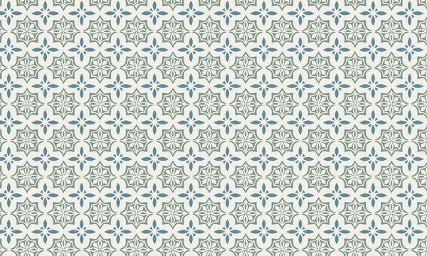 Islamic Geometric Star and Tile Pattern in Muted Blue and Green. Seamless vector background for Ramadan